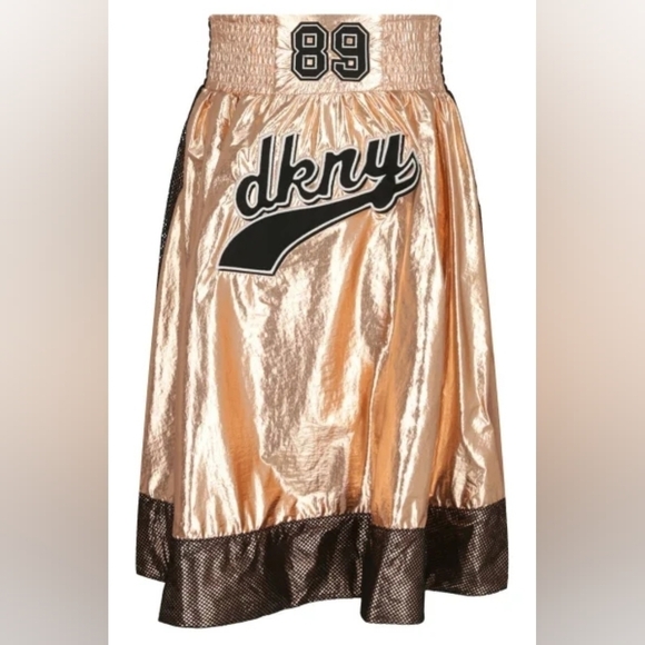 DKNY teens rose-gold metallic mid-length skirt in size 14 (sm) - Picture 3 of 9